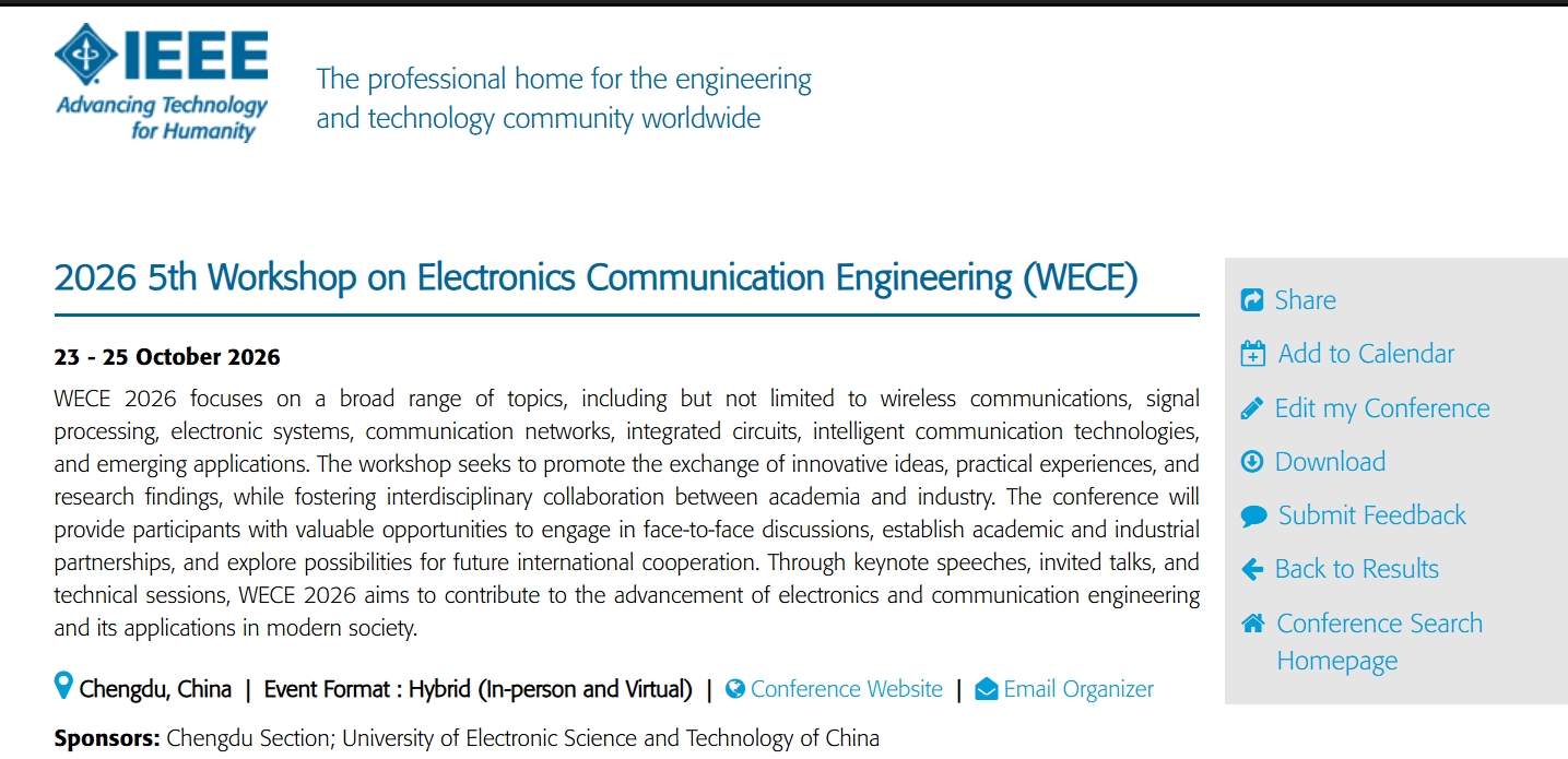 WECE 2026 IEEE Conference List